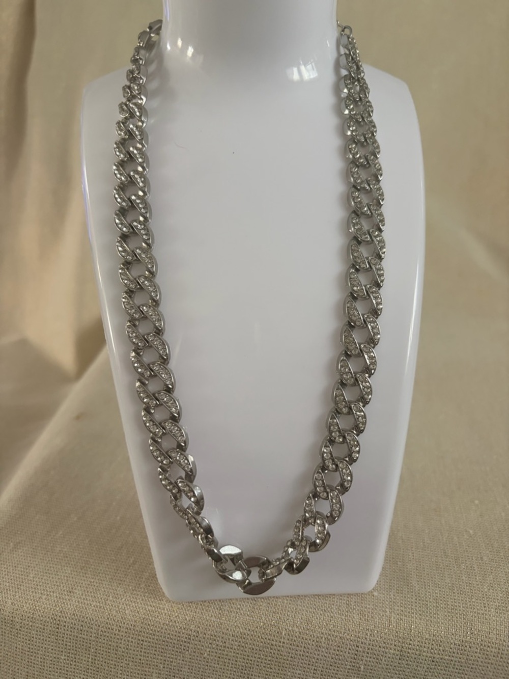 Silver Crystal Cuban Link Necklace - Women Jewelry - Picture 2 of 4